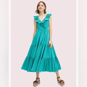 Kate Spade ♠️ Poplin Ruffle Tiered Dress in Turquoise